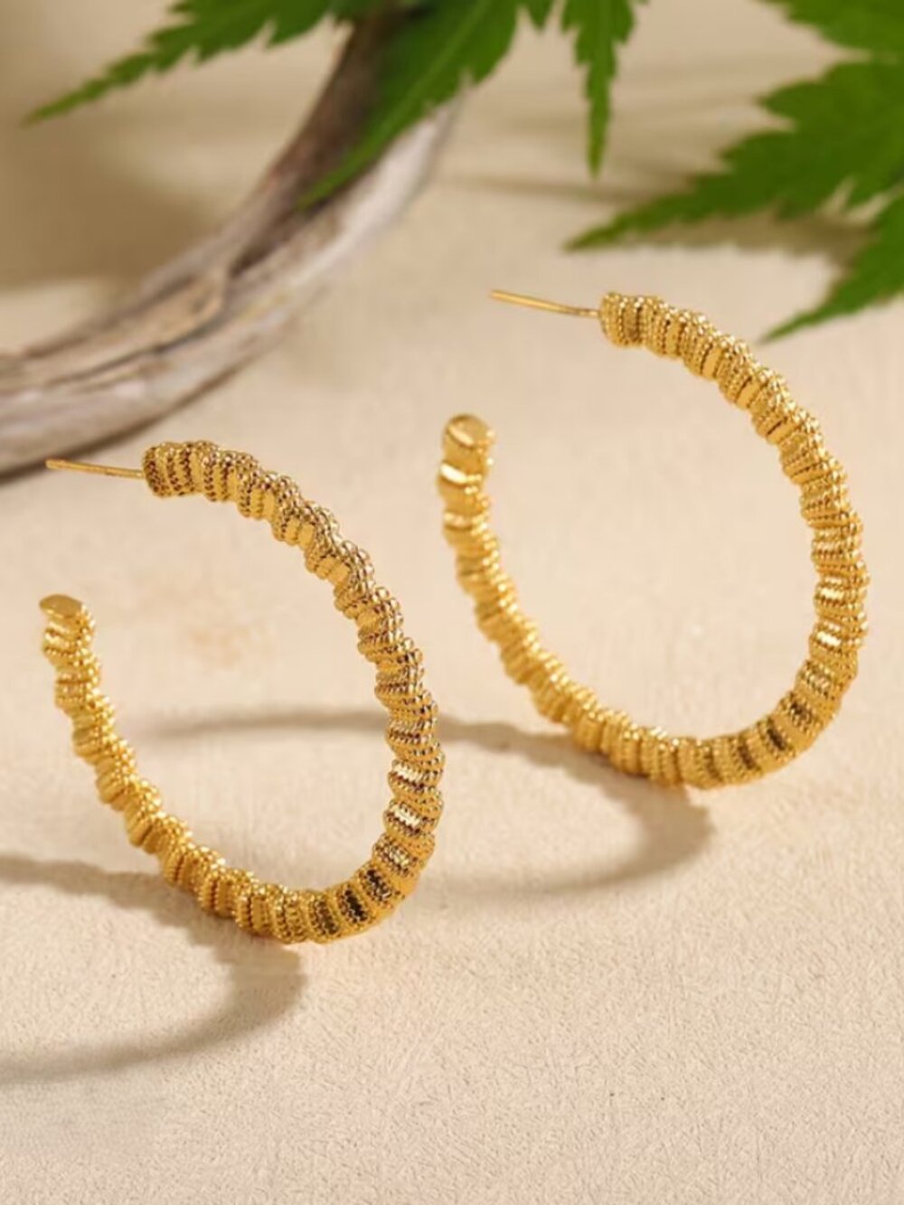 14K Gold Womens Large Etched Semi Hoop Earrings Ladies 14 K Silver Hoops Jewelry